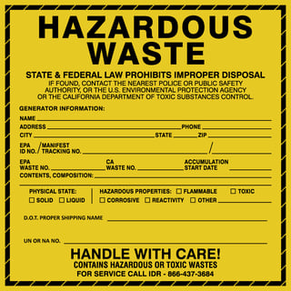 Free Hazardous Waste Labels