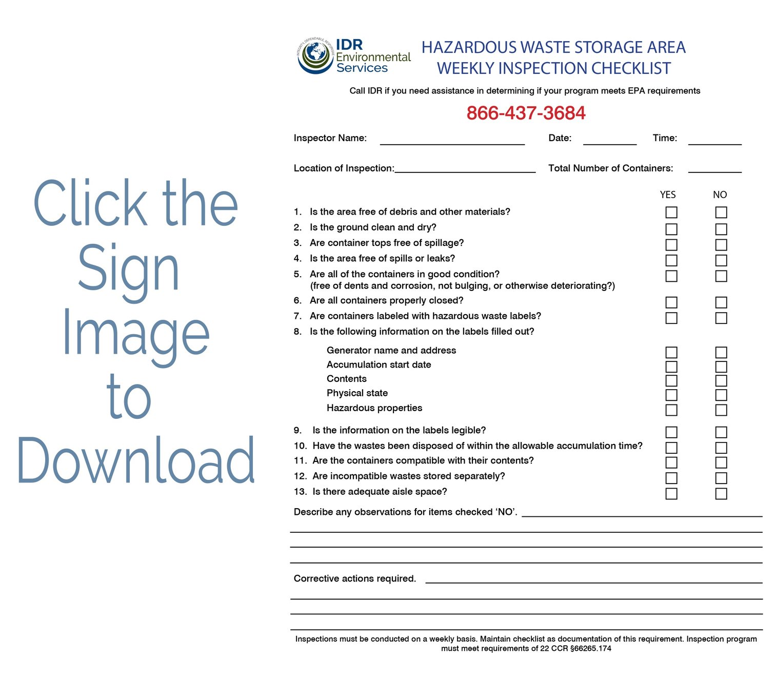 Hazardous Waste Weekly Checklist Thank You Page